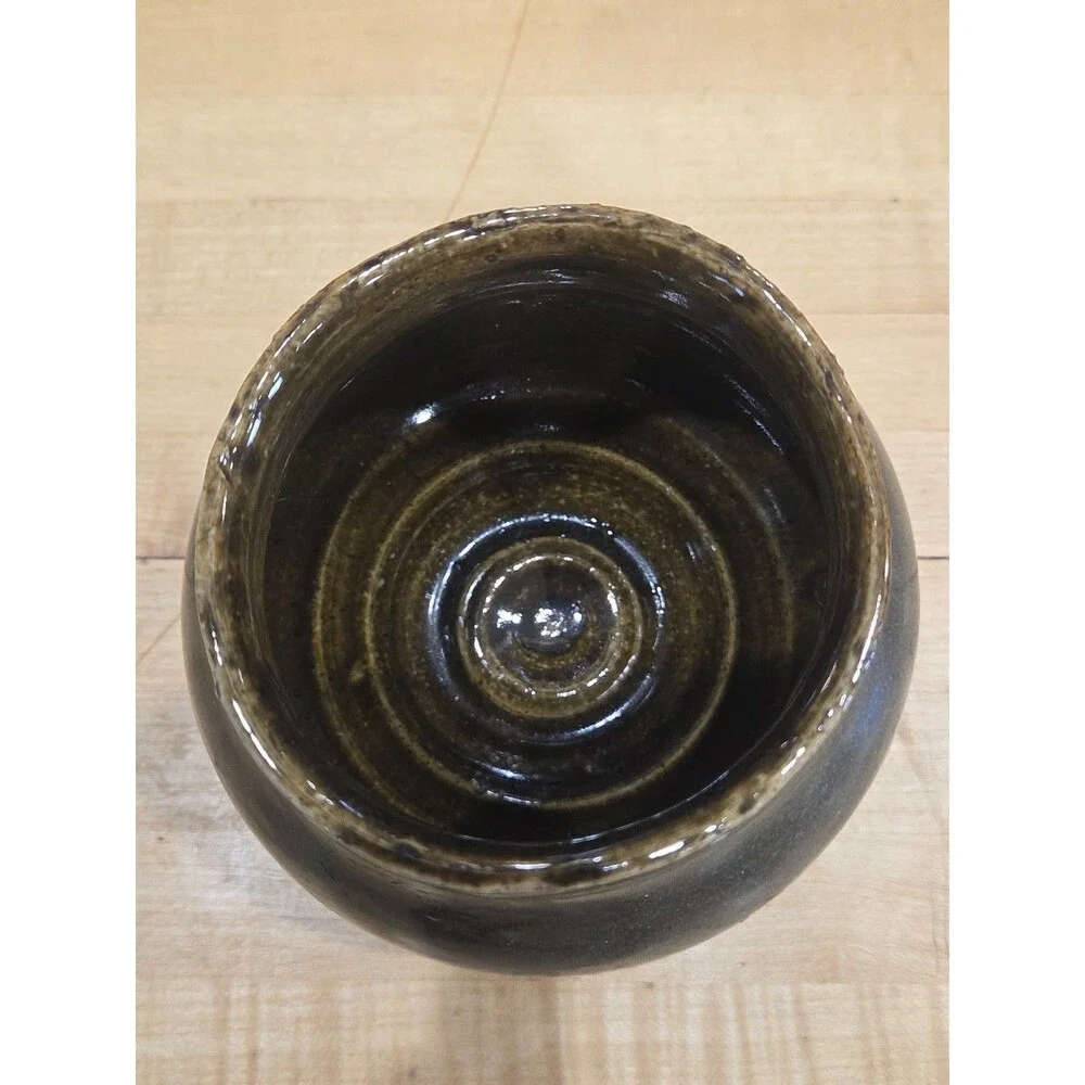 Vintage Japanese Studio Pottery Tenmoku Glaze Stoneware Jar Small Pot Vessel